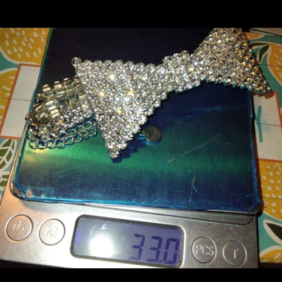 ×3Silver Plated Three Tier Diamond Choker Necklace & Stretch Bracelet BundleLot - Picture 7 of 7